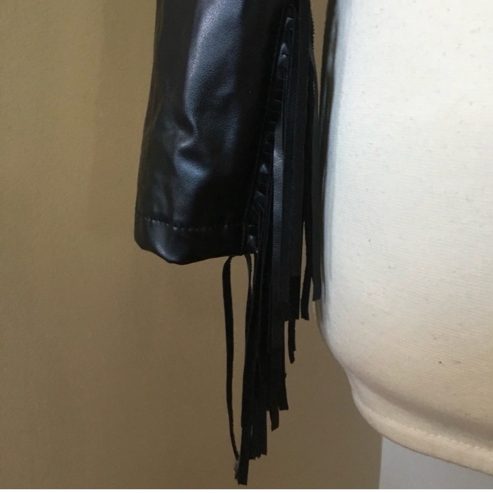 Vintage 80’s 90’s Frederick’s of Hollywood Pleather Back Lace Tie Fringe Jacket - Picture 12 of 14